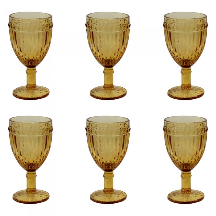 Set 6 pahare vin rosu RAKI OLD SCHOOL YELLOW, din sticla, D8,5xh16,5cm, 300ml, galben