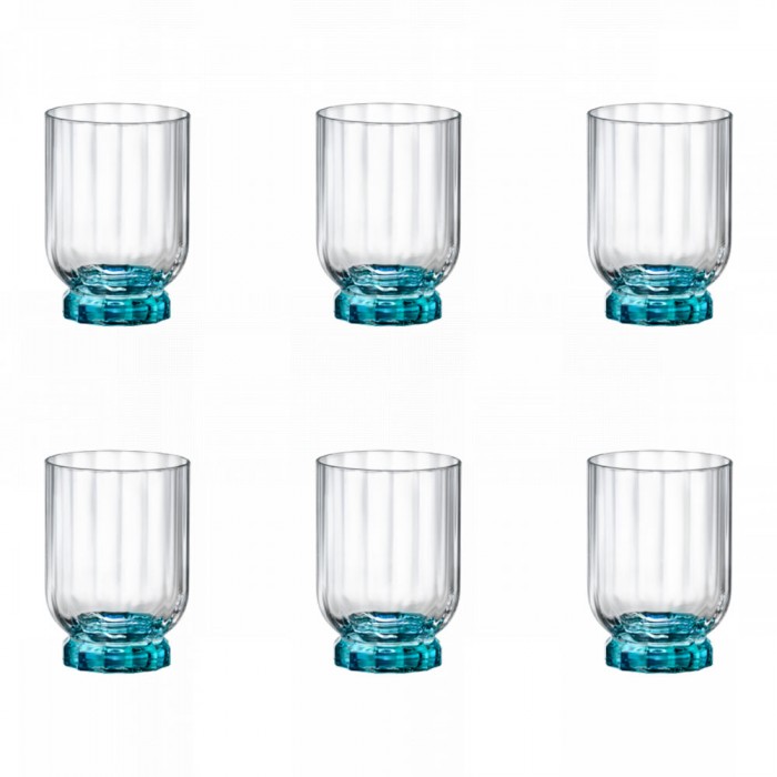 Set 6 pahare whisky BORMIOLI ROCCO FLORIAN BLUE, 300ml, D7,3xh10,4cm