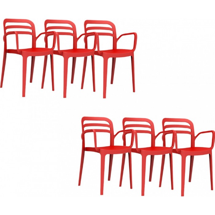 Set 6 scaune bucatarie cu brate RAKI ASPENDOS culoare rosie, 54,5x51xh81,6cm, polipropilena cu fibra de sticla