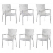 Set 6 scaune cu brate albe RAKI MARKIZ, plastic aspect ratan, 57х57хh87cm