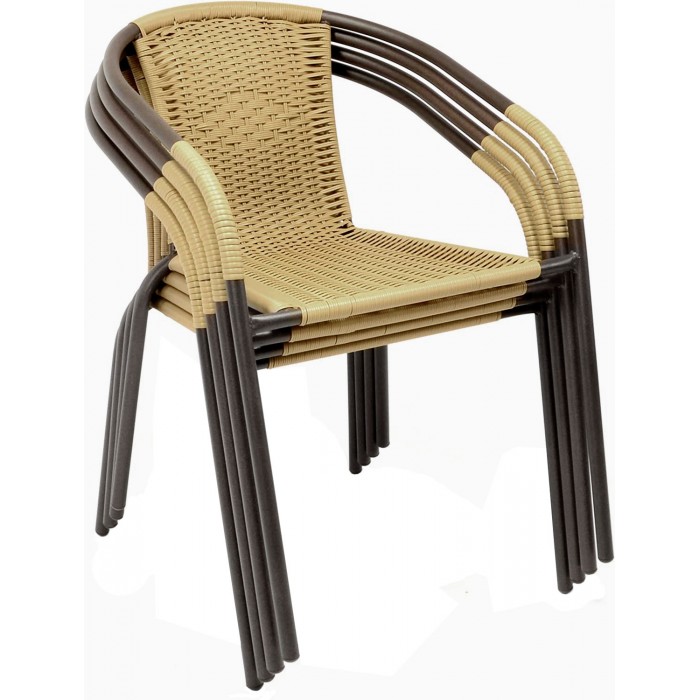 Set 6 scaune cu brate bistro/cafenea RAKI TORRES BISTRO, impletitura poliratan bej, cadru metalic, 56x56xh72cm