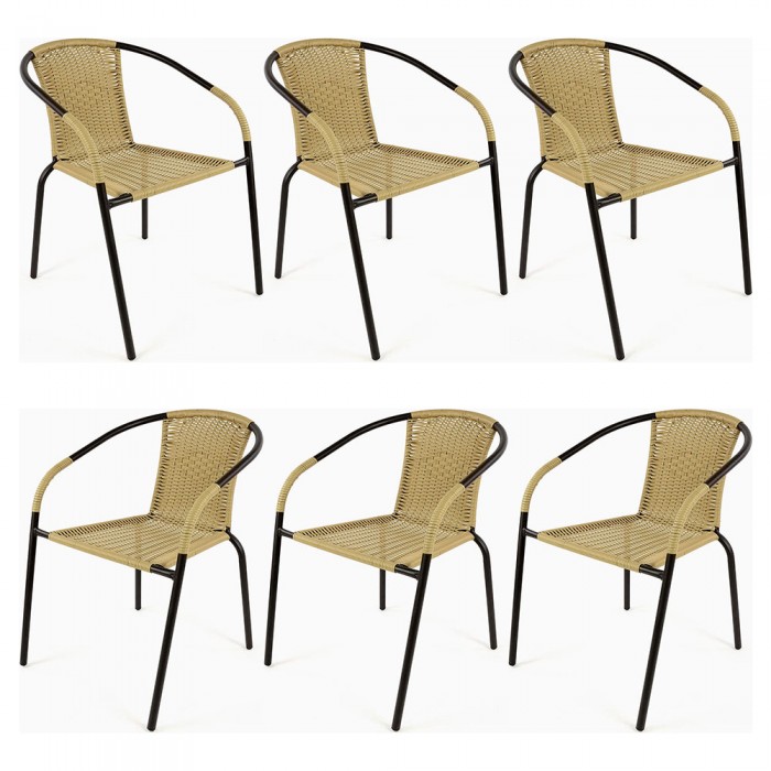 Set 6 scaune cu brate bistro/cafenea RAKI TORRES BISTRO, impletitura poliratan bej, cadru metalic, 56x56xh72cm