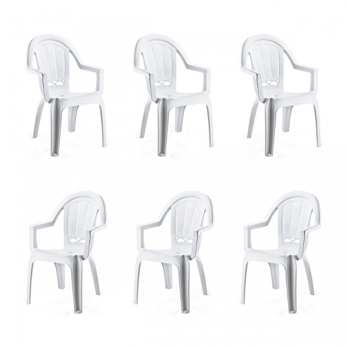 Set 6 scaune gradina cu brate RAKI MILAS, plastic, alb, 53x50x89cm