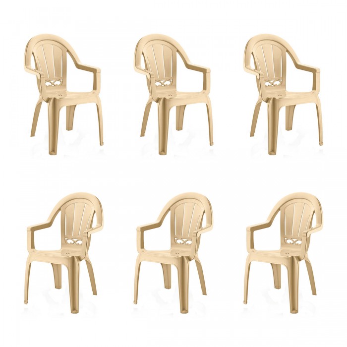 Set 6 scaune gradina cu brate RAKI MILAS, plastic, bej, 53x50x89cm