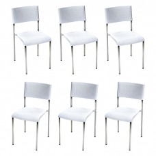 Set 6 scaune plastic cu picioare cromate RAKI CLASSIC, aspect ratan, alb, 40x40xh83cm