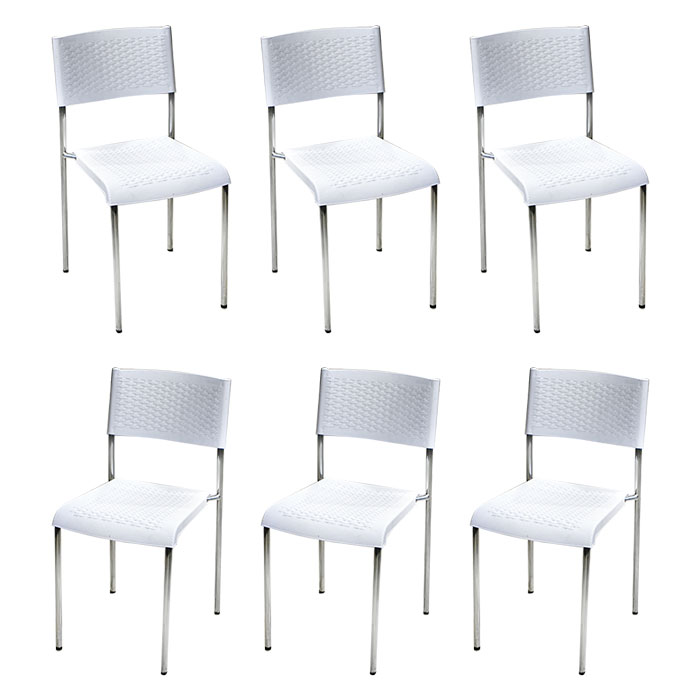 Set 6 scaune plastic cu picioare cromate RAKI CLASSIC, aspect ratan, alb, 40x40xh83cm