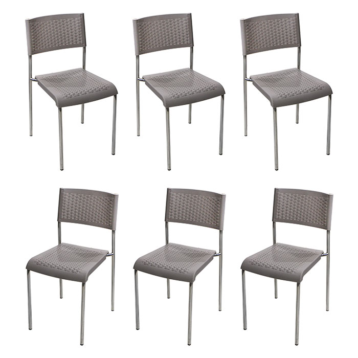 Set 6 scaune plastic cu picioare cromate RAKI CLASSIC, aspect ratan, gri, 40x40xh83cm