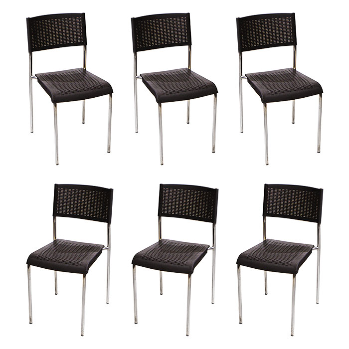 Set 6 scaune plastic cu picioare cromate RAKI CLASSIC, aspect ratan, maro, 40x40xh83cm