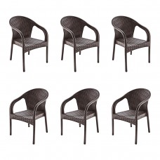 Set 6 scaune tip fotoliu aspect ratan RAKI EGE, plastic, maro, 57x48xh87cm