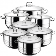 Set 7 oale inox cu capace HASCEVHER GASTRO, 3l+6l+10,5l+16,5l+23,5l+30l+54l, inductie, fund triplu stratificat
