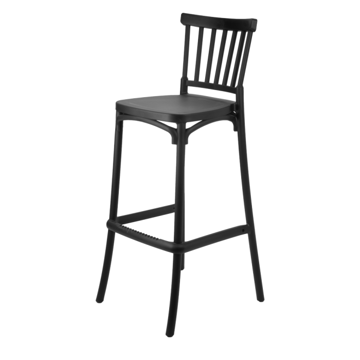 Set bar RAKI MAPLE, 2 scaune Arles negre, masa inalta rotunda D60xh110cm cu blat werzalit si baza metal aspect bronz antichizat