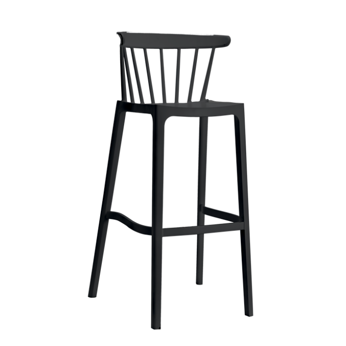 Set bar RAKI MAPLE, 4 scaune Aspen negre, masa inalta patrata 80x80xh110cm cu blat werzalit si baza metal aspect bronz vintage