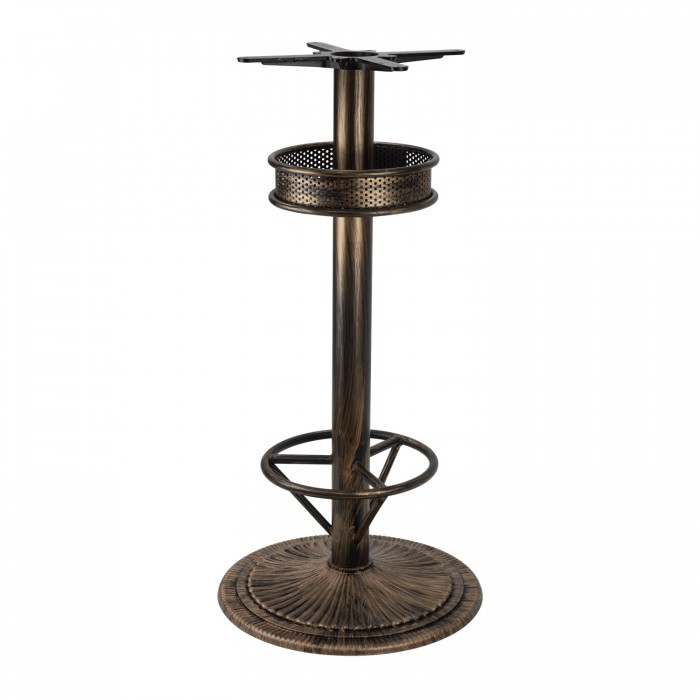 Set bar RAKI MAPLE, 4 scaune Toyama galbene, masa inalta rotunda D80xh110cm cu blat werzalit si baza metal aspect bronz vintage