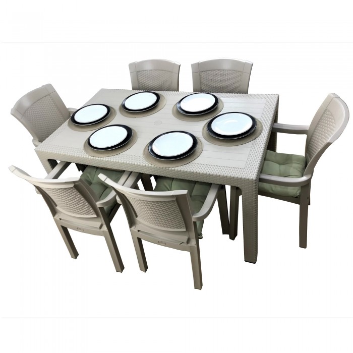 Set exterior gradina RAKI TIVOLI, masa CLASSI RATAN 150x90x75cm, 6 scaune ROMA RATTAN 57x60xh90cm, plastic, culoare cappuccino
