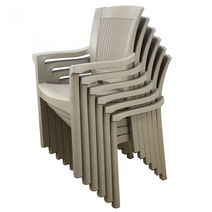 Set exterior gradina RAKI TIVOLI, masa CLASSI RATAN 150x90x75cm, 6 scaune ROMA RATTAN 57x60xh90cm, plastic, culoare cappuccino