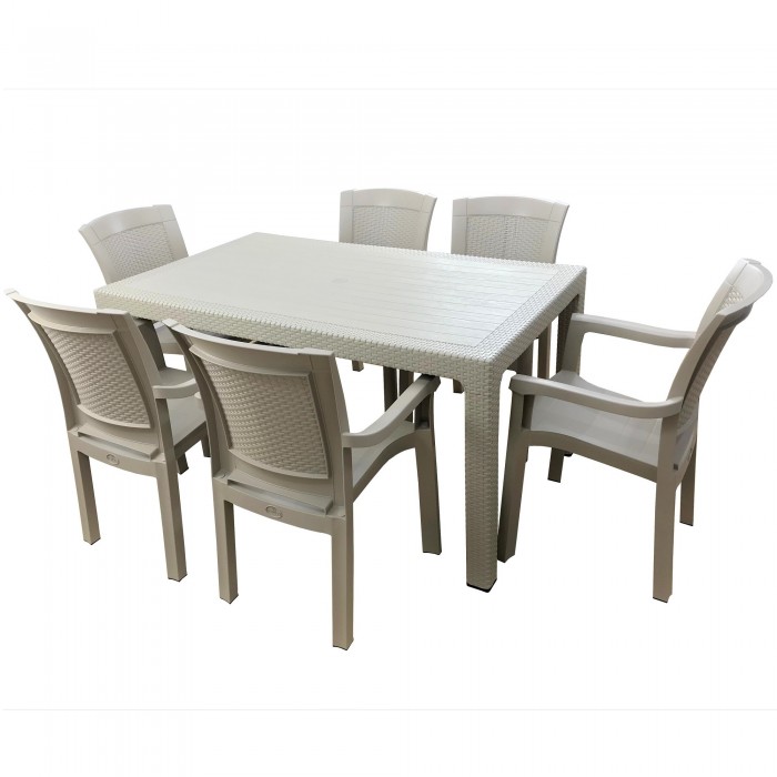 Set exterior gradina RAKI TIVOLI, masa CLASSI RATAN 150x90x75cm, 6 scaune ROMA RATTAN 57x60xh90cm, plastic, culoare cappuccino