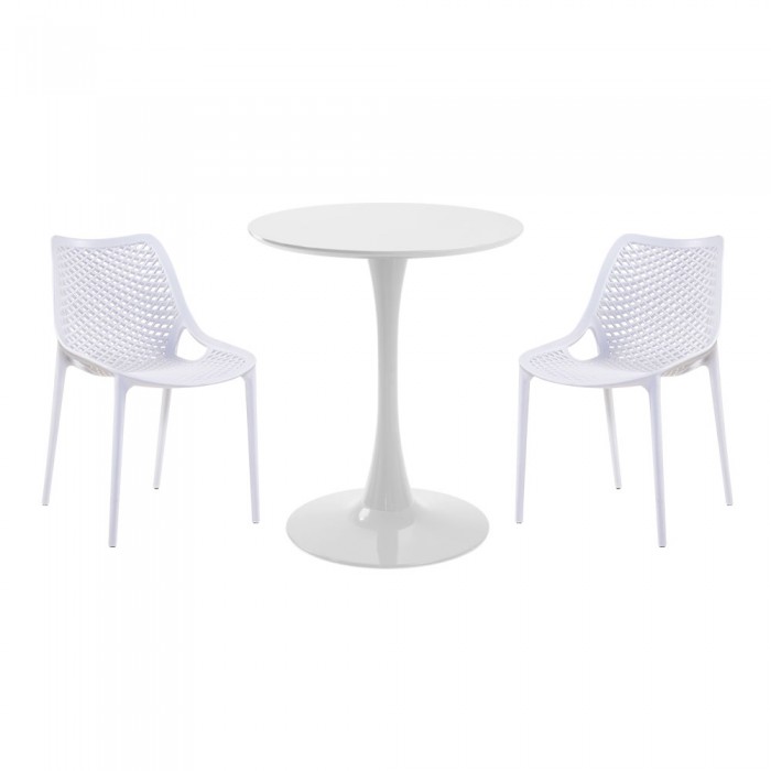 Set mobila bucatarie RAKI, masa rotunda alba D60xh76cm Nikko si 2 scaune polipropilena London Air albe