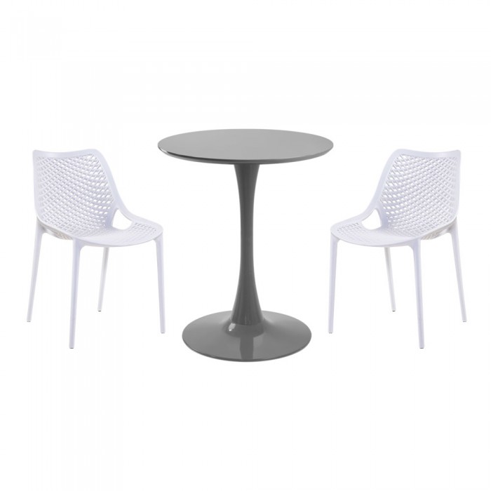 Set mobila bucatarie RAKI, masa rotunda gri D60xh76cm Nikko si 2 scaune polipropilena London Air albe