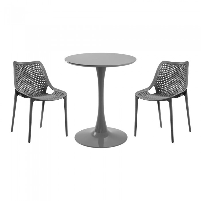 Set mobila bucatarie RAKI, masa rotunda gri D60xh76cm Nikko si 2 scaune polipropilena London Air gri