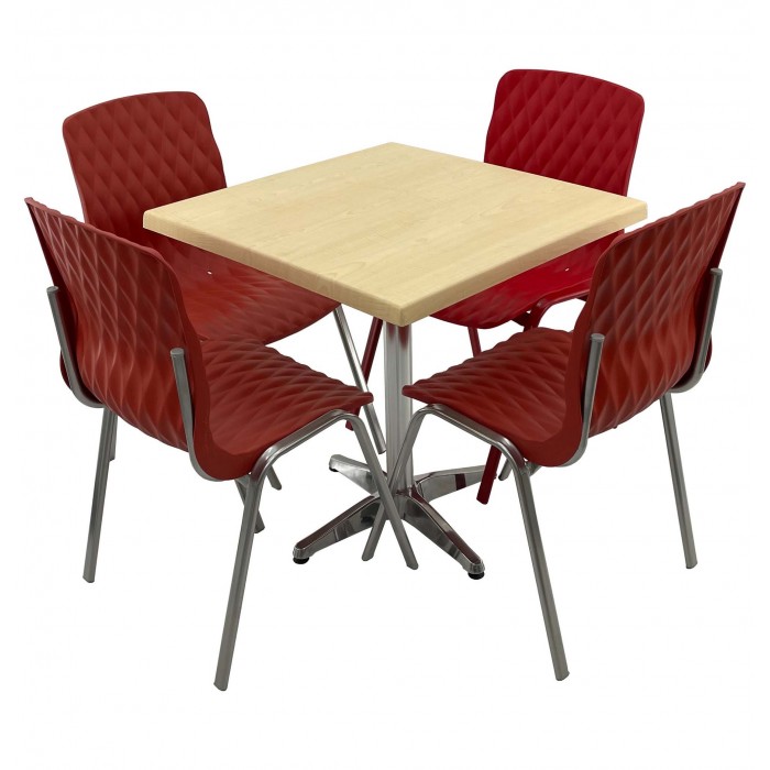 Set mobila de terasa, restaurant RAKI MAPLE, masa patrata 70x70cm cu blat werzalit si baza aluminiu si 4 scaune ROYAL rosii