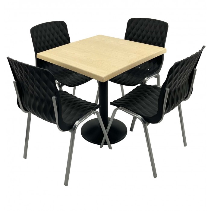 Set mobila de terasa, restaurant RAKI MAPLE, masa patrata 70x70cm cu blat werzalit si picior metalic negru si 4 scaune ROYAL negre