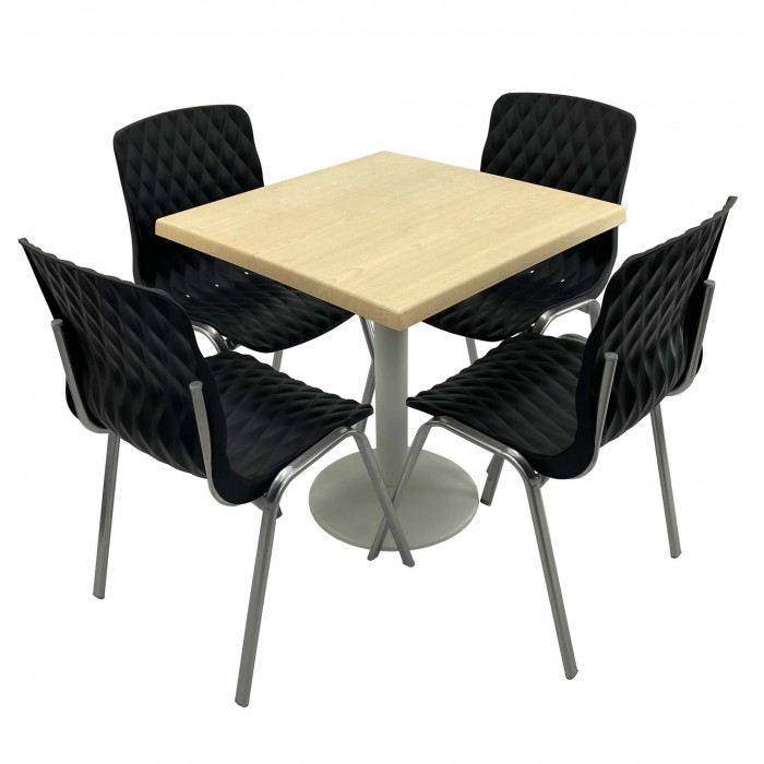 Set mobila de terasa, restaurant RAKI MAPLE, masa patrata 80x80cm cu blat werzalit si baza metalica culoare alba si 4 scaune ROYAL negre