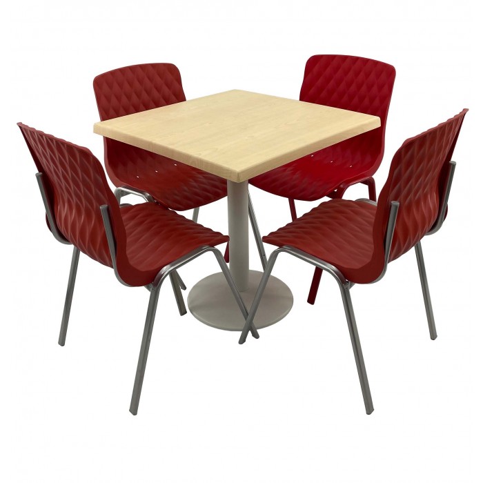Set mobila de terasa, restaurant RAKI MAPLE, masa patrata 80x80cm cu blat werzalit si baza metalica culoare alba si 4 scaune ROYAL rosii