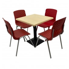 Set mobila de terasa, restaurant RAKI MAPLE, masa patrata 80x80cm cu blat werzalit si baza metalica culoare neagra si 4 scaune ROYAL rosii