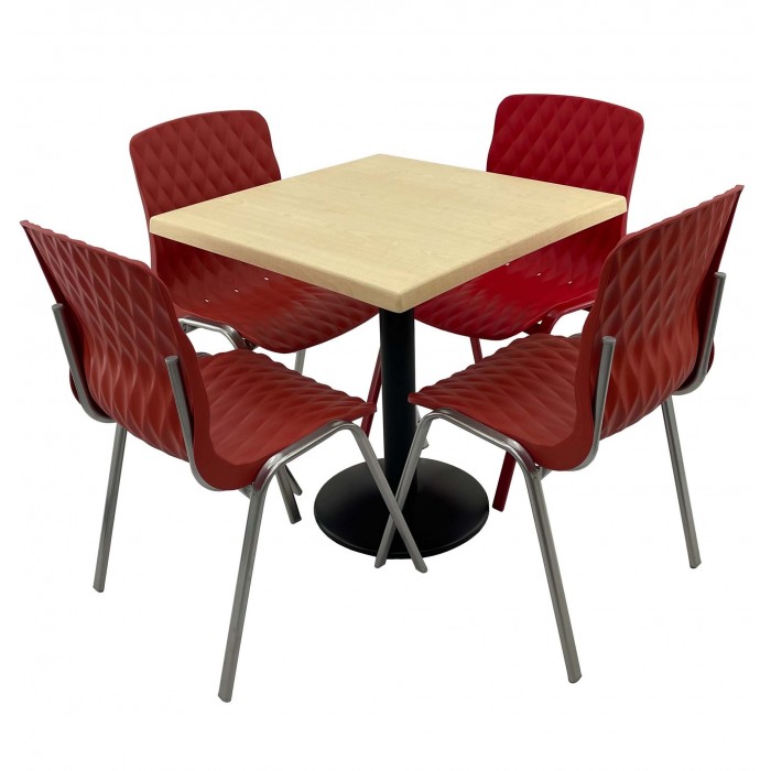 Set mobila de terasa, restaurant RAKI MAPLE, masa patrata 80x80cm cu blat werzalit si baza metalica neagra si 4 scaune ROYAL rosii