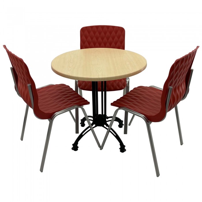 Set mobila de terasa, restaurant RAKI MAPLE, masa rotunda D70cm cu blat werzalit si baza aluminiu retro si 3 scaune ROYAL rosii