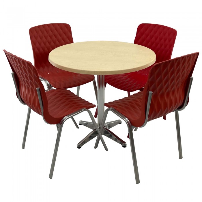 Set mobila de terasa, restaurant RAKI MAPLE, masa rotunda D80cm cu blat werzalit si baza din aluminiu si 4 scaune ROYAL rosii
