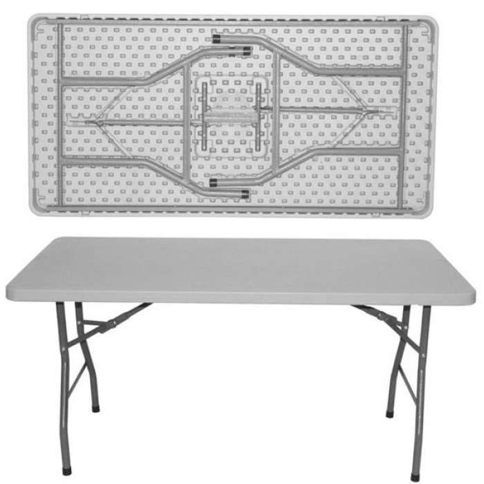 Set mobila evenimente/catering RAKI, masa pliabila dreptunghiulara 152x76xh73,5cm cu blat complet si 6 scaune 44x42xh92cm cu huse textile, plastic/metal, alb