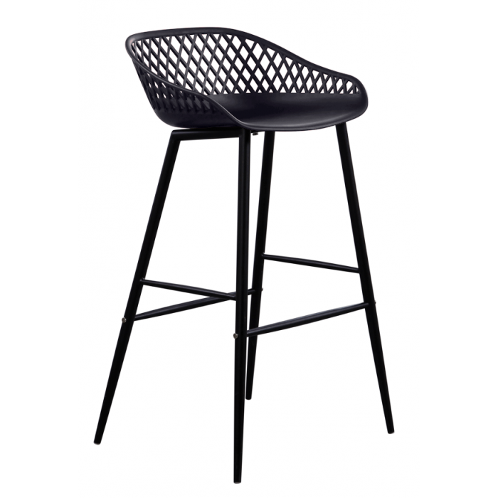 Set mobilier bar RAKI MAPLE, 2 scaune Toyama negre si masa inalta rotunda D60xh112cm cu blat werzalit si baza metalica alba