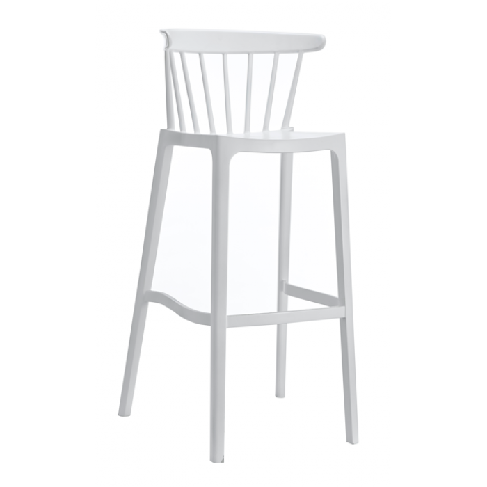 Set mobilier bar RAKI MAPLE, 3 scaune Aspen albe si masa inalta rotunda D70xh107cm cu blat werzalit si picior metalic clasic