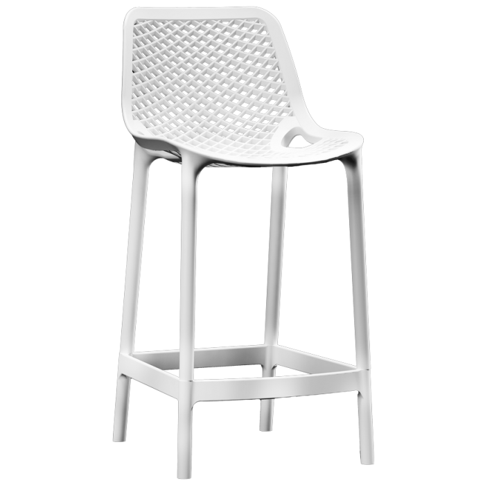 Set mobilier bar RAKI MAPLE, 4 scaune London albe si masa inalta rotunda D80xh112cm cu blat werzalit si baza neagra metalica