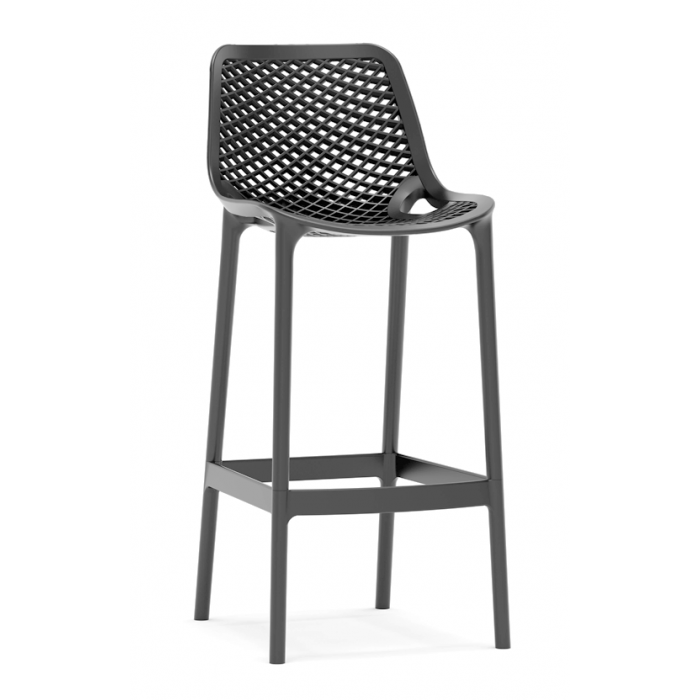Set mobilier bar RAKI MAPLE, 4 scaune London gri si masa inalta rotunda D80xh112cm cu blat werzalit si baza metalica neagra