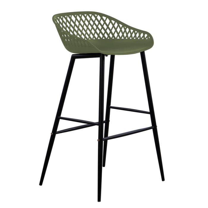Set mobilier bar RAKI MAPLE, 4 scaune Toyama verzi si masa inalta patrata 80x80xh112cm cu blat werzalit si baza neagra metalica