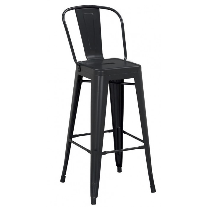 Set mobilier bar RAKI MAPLE, masa inalta rotunda D80xh112cm cu blat werzalit si baza metalica alba, 4 scaune Antique negre