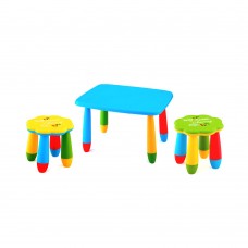 Set mobilier copii RAKI, plastic, masa dreptunghiulara MASHA 72,5x57xh47cm albastra cu 2 scaune FLOARE galben si verde