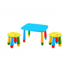 Set mobilier copii RAKI, plastic, masa dreptunghiulara MASHA 72,5x57xh47cm albastra cu 2 scaune FLOARE galbene