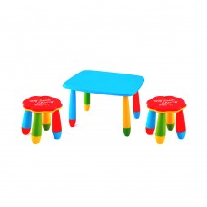 Set mobilier copii RAKI, plastic, masa dreptunghiulara MASHA 72,5x57xh47cm albastra cu 2 scaune FLOARE rosii