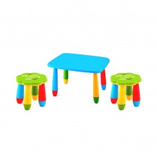 Set mobilier copii RAKI, plastic, masa dreptunghiulara MASHA 72,5x57xh47cm albastra cu 2 scaune FLOARE verzi