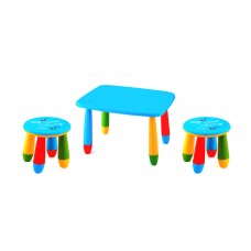 Set mobilier copii RAKI, plastic, masa dreptunghiulara MASHA 72,5x57xh47cm albastra cu 2 scaune GOGOASA albastre