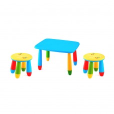 Set mobilier copii RAKI, plastic, masa dreptunghiulara MASHA 72,5x57xh47cm albastra cu 2 scaune GOGOASA galbene