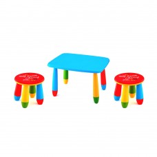 Set mobilier copii RAKI, plastic, masa dreptunghiulara MASHA 72,5x57xh47cm albastra cu 2 scaune GOGOASA rosii