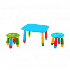 Set mobilier copii RAKI, plastic, masa dreptunghiulara MASHA 72,5x57xh47cm albastra cu 2 scaune GOGOASA verde si albastru
