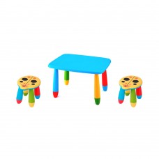 Set mobilier copii RAKI, plastic, masa dreptunghiulara MASHA 72,5x57xh47cm albastra cu 2 scaune Kalinca galbene
