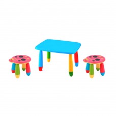 Set mobilier copii RAKI, plastic, masa dreptunghiulara MASHA 72,5x57xh47cm albastra cu 2 scaune Kalinca rosii
