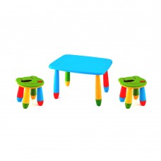 Set mobilier copii RAKI, plastic, masa dreptunghiulara MASHA 72,5x57xh47cm albastra cu 2 scaune URSULET verzi