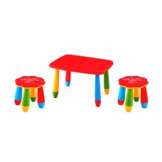 Set mobilier copii RAKI, plastic, masa dreptunghiulara MASHA 72,5x57xh47cm rosie cu 2 scaune FLOARE rosii